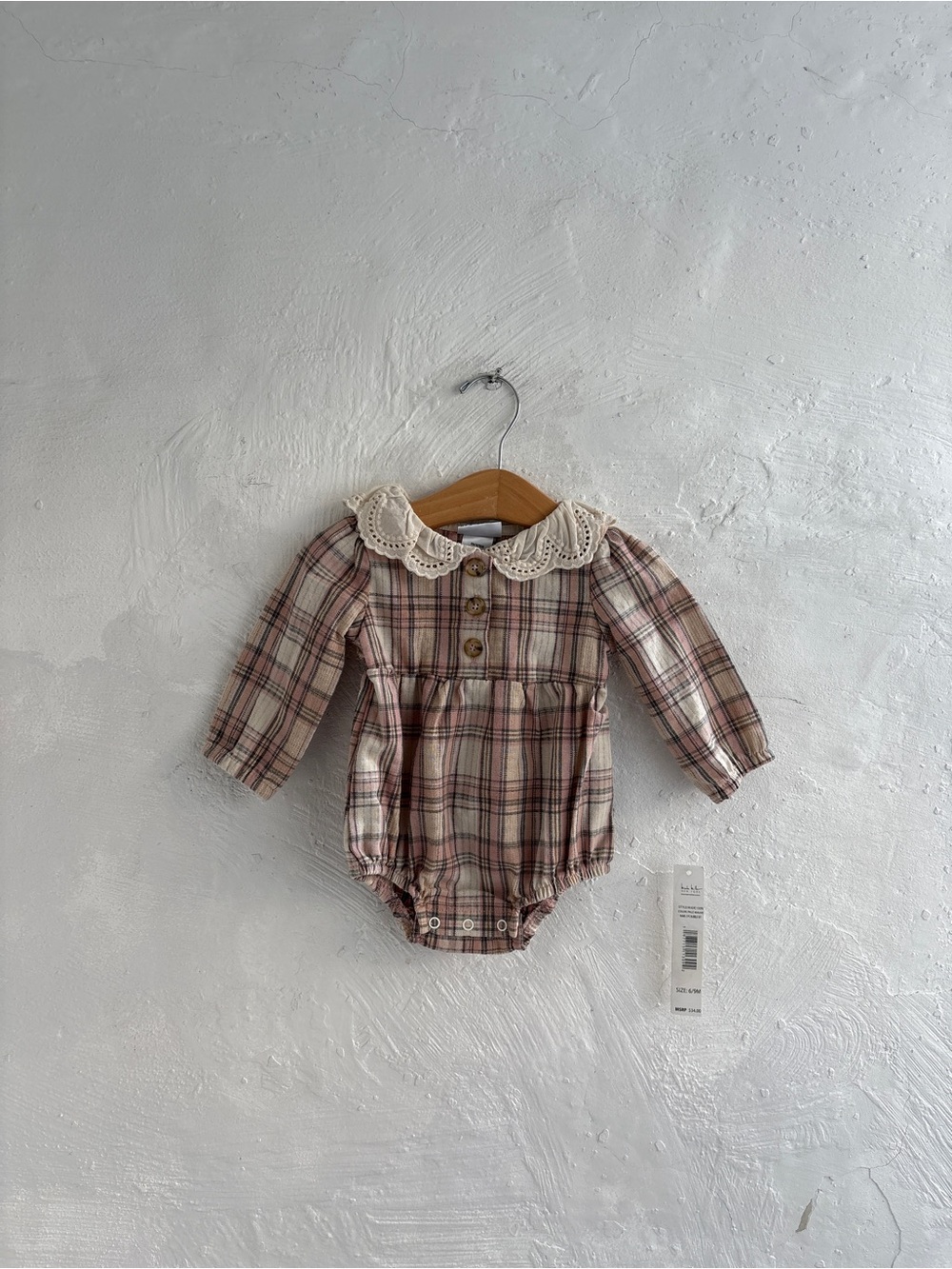 NWT 6-9 month baby girl plaid collared Nicole miller bodysuit